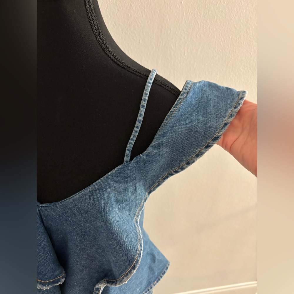 Jonathan Simkhai Denim Ruffle Accented Jumpsuit pre owned - Picture 4 of 13
